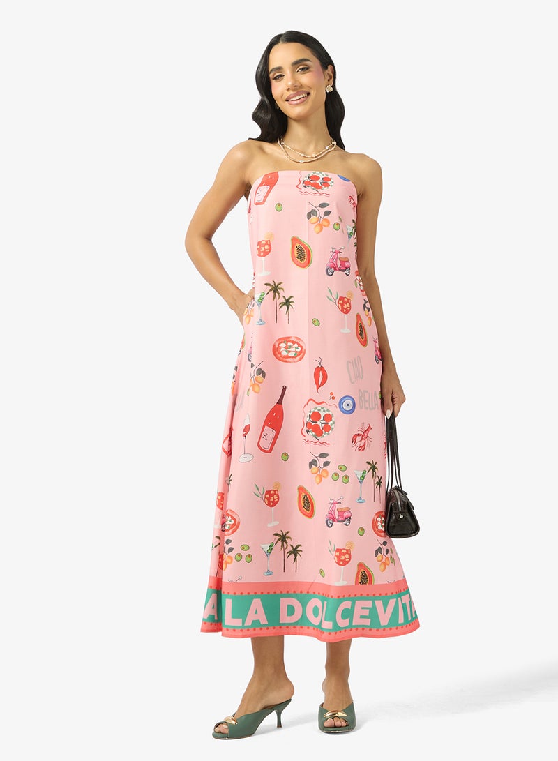 Ginger Bandeau A Line Printed Resort Dress - Image 4